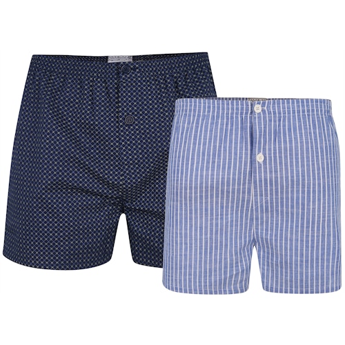 KAM Twin Pack Woven Boxers Navy/Blue